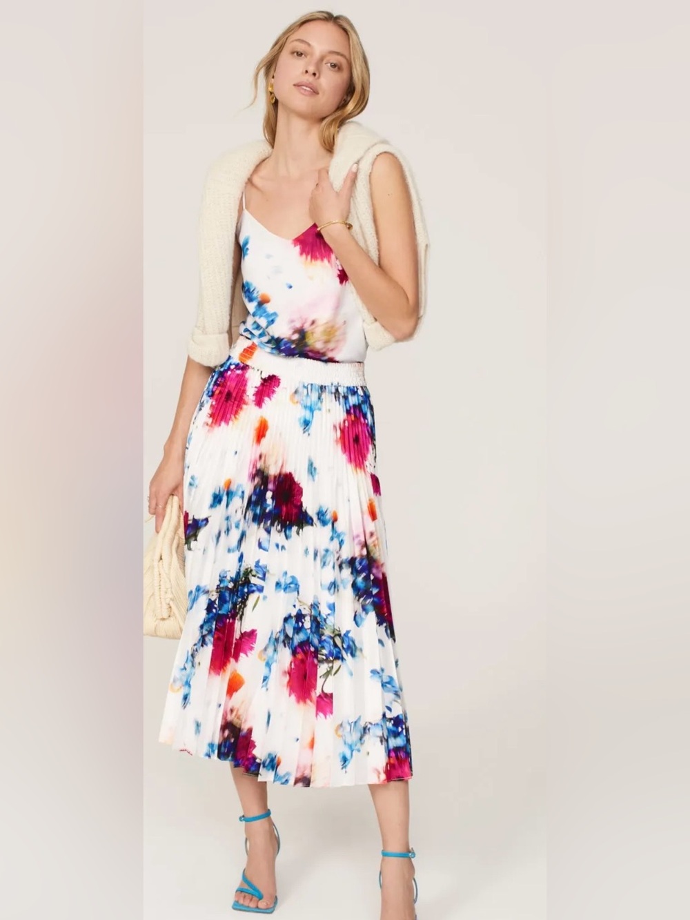Club Monaco Floral Pleated Midi Skirt | Size M